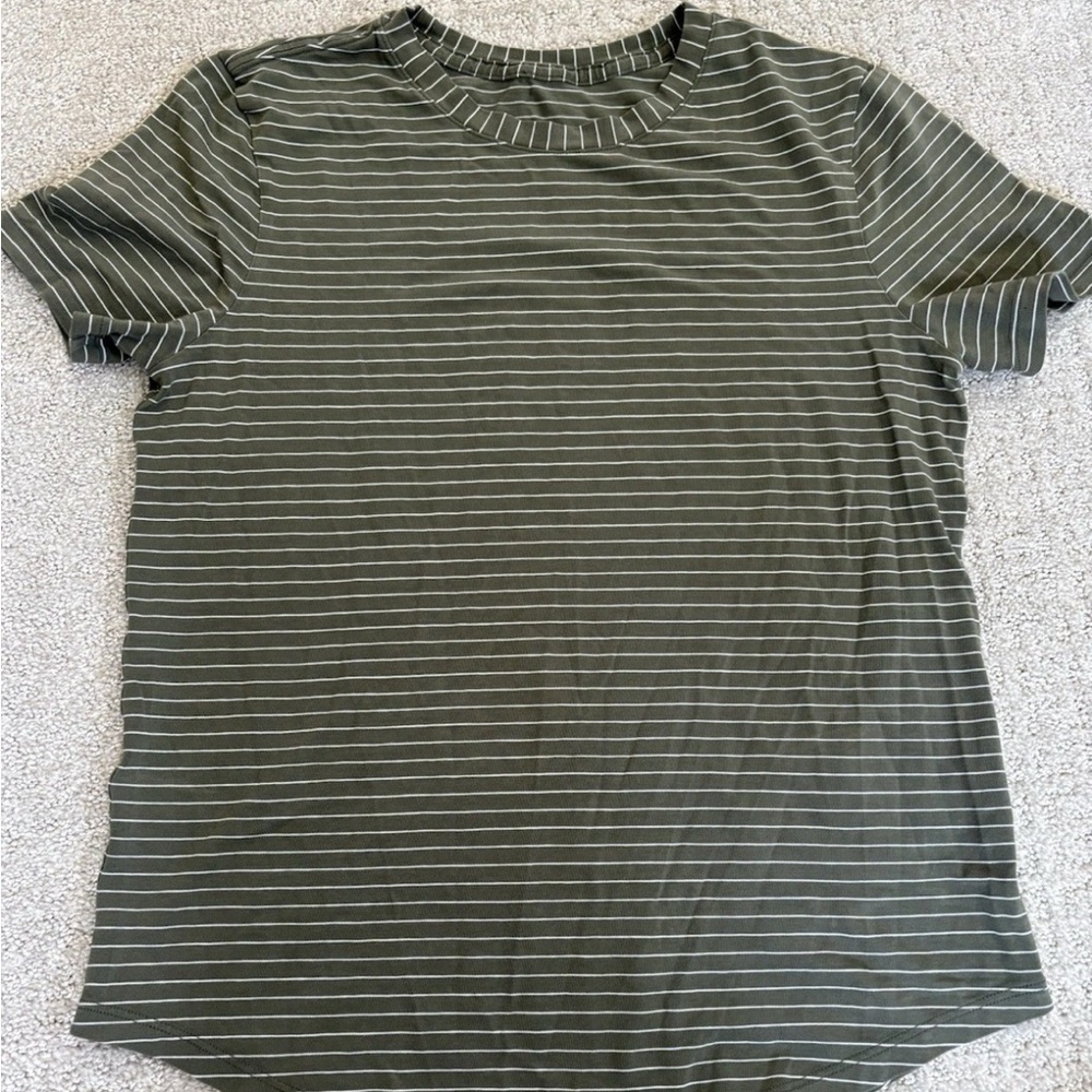 Lululemon love tee Striped Green curved hem t-shirt